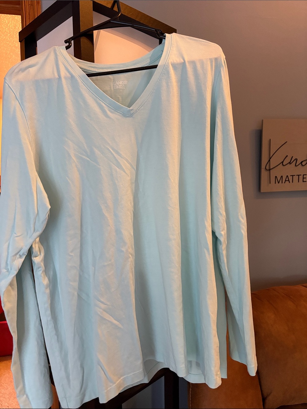 Lands' End Women's Long-Sleeve V-Neck Top - Pale Blue